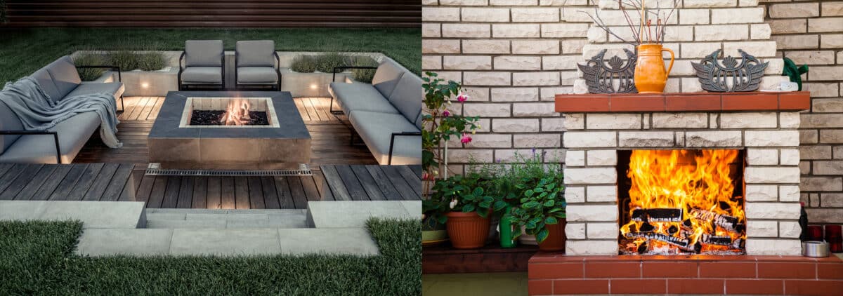 A-side-by-side-comparison-of-a-stylish-outdoor-wood-burning-fireplace-and-a-cozy-outdoor-fire-pit-surrounded-by-chairs
