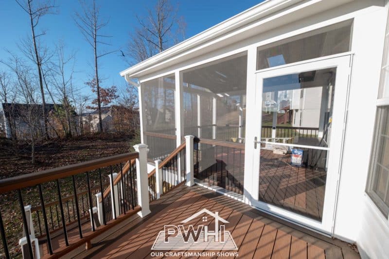 Composite deck with covered and screened-in porch