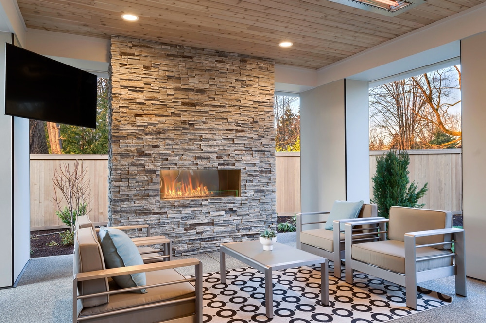 Outdoor living room ideas - with fireplace